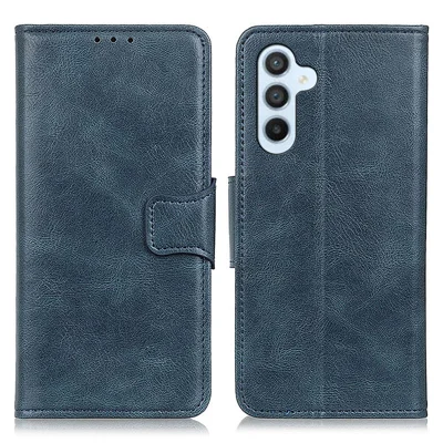 For Samsung Galaxy S23 FE Leather Wallet Case Crazy Horse Texture Stand Folio Cell Phone Cover - Blue