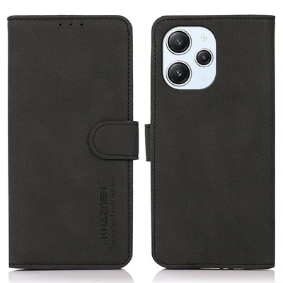 KHAZNEH For Xiaomi Redmi 12 4G Shockproof Phone Case Textured PU Leather Wallet Stand Cover - Black