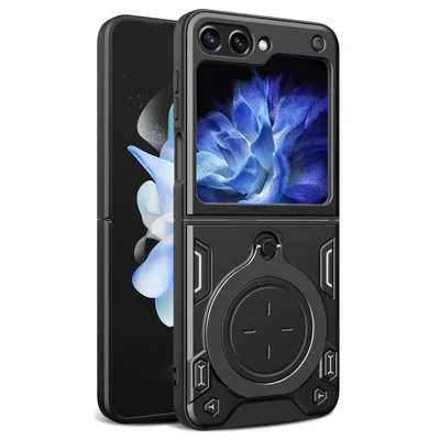 For Samsung Galaxy Z Flip5 5G PC+TPU Phone Case Rotating Kickstand Protective Cover - Black