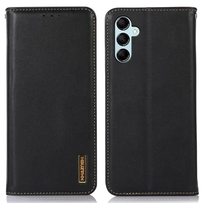 KHAZNEH For Samsung Galaxy S23 FE Wallet Phone Case RFID Blocking Genuine Cow Leather Shell Phone Stand Cover - Black