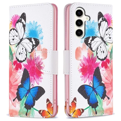 Чехол для телефона Samsung Galaxy S23 FE, кожа с PU, принтованный узор, функция подставки - Два Бабочки