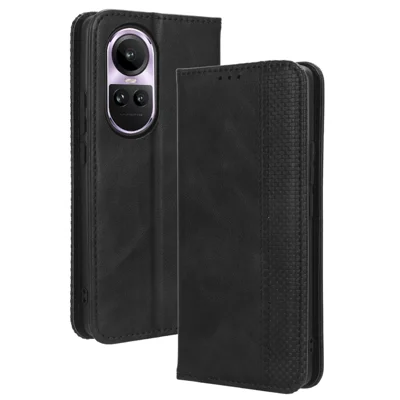 For Oppo Reno10 5G CPH2531 (Global) / Reno10 Pro 5G CPH2525 (Global) Retro Wallet Phone Case PU Leather Stand Cover - Black