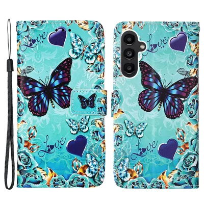 Custodia in pelle per Samsung Galaxy A24 4G (162,1 mm) con tracolla, porta carte, stampa a motivo e supporto per telefono - Farfalla e cuore