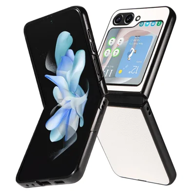 Для Samsung Galaxy Z Flip5 5G Litchi Texture Phone Case PU Leather Coated PC Slim Fit Cover - White