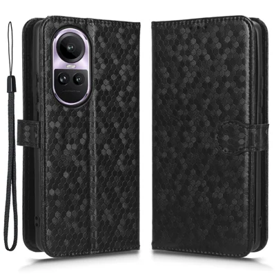 For Oppo Reno10 Pro 5G (Global) / Reno10 5G (Global) Leather Wallet Phone Case Stand Dot Imprinted Phone Cover - Black