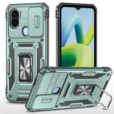 Armor Series til Xiaomi Poco C50 4G / Redmi A1+ 4G / A2+ 4G Slide-linselåg med støttebeslag Beskyttelsesdæksel PC+TPU - Grøn