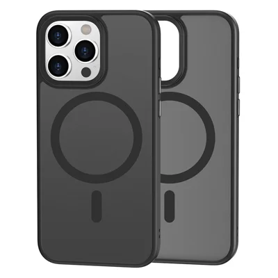 Магнитный чехол для iPhone 15 Pro совместимый с MagSafe, матовая пластиковая крышка с ощущением кожи - черный