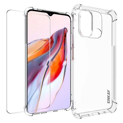ENKAY HAT PRINCE For Xiaomi Redmi 12C 4G Clear TPU Case Anti-drop Phone Cover with High Aluminium-silicon Glass Screen Film