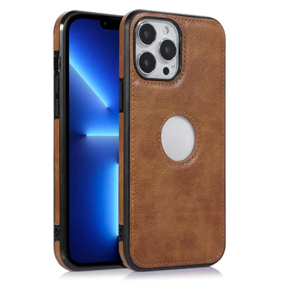 Protective Case for iPhone 13 Pro 6.1 inch Logo View Phone Case Soft TPU+PU Phone Slim Cover - Brown