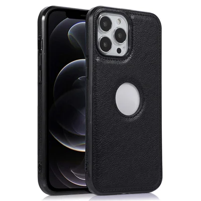 Shockproof Case for iPhone 12 Pro Max 6.7 inch Logo View Phone Case Soft TPU+PU Phone Cover - Black