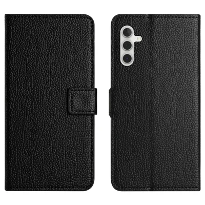 For Samsung Galaxy A25 5G (Global) (161.0 x 76.5 x 8.3mm) Anti-Fingerprint Phone Case Litchi Texture PU Leather Wallet Stand Cover - Black