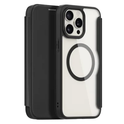 Чехол из кожи для iPhone 15 Pro Max DUX DUCIS Skin X Pro Series, откидная крышка, совместим с MagSafe — черный
