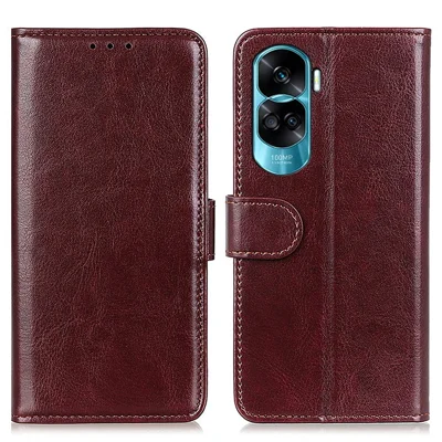 For Honor 90 Lite 5G / X50i PU Leather Cell Phone Case Stand Crazy Horse Texture Cover Wallet - Brown