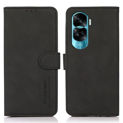 KHAZNEH For Honor 90 Lite 5G / X50i 5G Textured PU Leather Case Anti-scratch Phone Cover with Wallet Stand - Black
