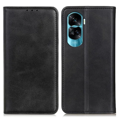 Split Leather Case for Honor 90 Lite 5G / X50i 5G Anti-drop Stand Wallet Magnetic Flip Phone Cover - Black
