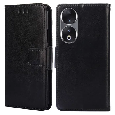 For Honor 90 Textured Cell Phone Case PU Leather Stand Anti-scratch Mobile Phone Cover Wallet - Black