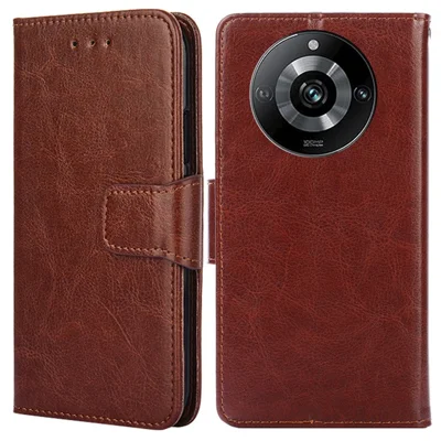 Wallet Stand Case For Realme 11 Pro+ 5G / 11 Pro 5G Textured PU Leather Shell Slim-Fit Phone Cover - Brown
