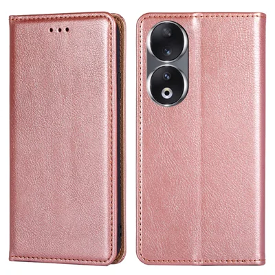 For Honor 90 Slim-Fit Leather Phone Cover Stand Wallet Phone Shell Magnetic Auto-absorbed Case - Rose Gold