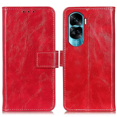 For Honor X50i 5G / 90 Lite 5G Flip Leather Wallet Case Retro Crazy Horse Texture Stand Phone Cover - Red