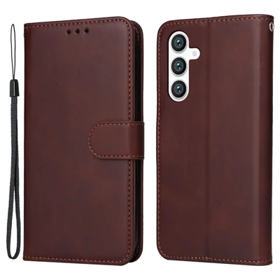 For Samsung Galaxy S23 FE Shockproof Flip Phone Shell PU Leather Wallet Phone Case Stand Calf Texture Cover - Brown