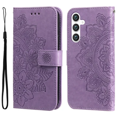 Чехол для Samsung Galaxy S23 FE с цветочным рисунком, бумажник из искусственной кожи с подставкой - Фиолетовый