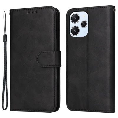 For Xiaomi Redmi 12 4G Anti-Scratch Phone Case Calf Texture Wallet Phone Case Stand Flip Phone Shell Cover - Black