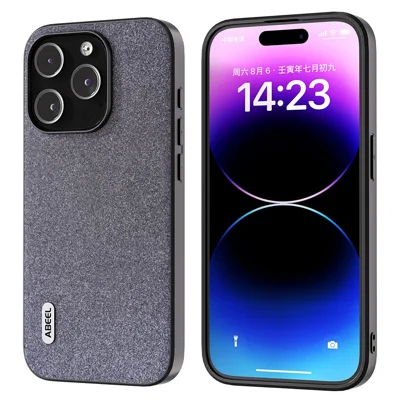 ABEEL Für iPhone 15 Pro PU Leder beschichtete TPU-Hülle mit Glitzer Sturzsichere Handyhülle - Schwarz
