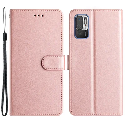 For Xiaomi Redmi Note 10 5G / 10T 5G / Poco M3 Pro 5G / 4G PU Leather Wallet Stand Silk Texture Flip Phone Protector Case - Rose Gold