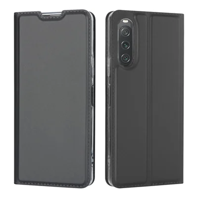 PU Leather Phone Case for Sony Xperia 10 V , Card Holder Stand Protective Phone Cover - Black
