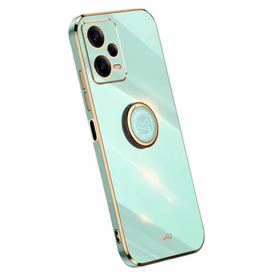 XINLI غطاء TPU لهاتف Xiaomi Redmi Note 12 5G (عالمي)، غطاء هاتف بمسند حلقة مطلي كهربائيًا - أزرق سماوي