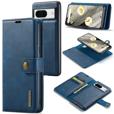 DG.MING For Google Pixel 8 Detachable Magnetic Phone Case Drop Proof Split Leather Wallet Stand Cover - Blue