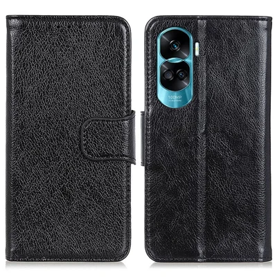 For Honor 90 Lite 5G / X50i 5G Fall Proof Nappa Texture Split Leather Wallet Case Phone Cover with Stand - Black