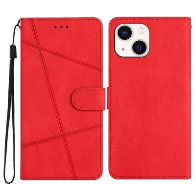 Für iPhone 15 Wallet Leder Telefonständer-Hülle Crazy Horse Textur Schale Telefonabdeckung Gravierte Linien Schale - Rot