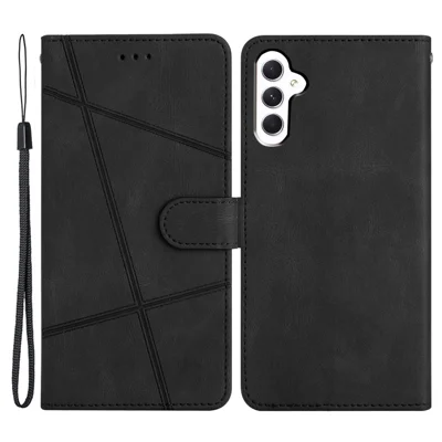 For Samsung Galaxy S23 FE Phone Cover Crazy Horse Texture Imprinted Lines Shell PU Leather Phone Stand Case Wallet - Black