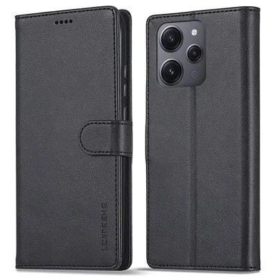 LC.IMEEKE Obudowa na telefon Xiaomi Redmi 12 4G z kieszenią na portfel z sztucznej skóry PU z fakturą cielęcej skóry, pokrowiec z podstawką - Czarny