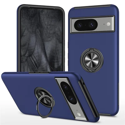 Ring Kickstand Case for Google Pixel 8 , Hard PC+Soft TPU Drop-proof Phone Cover - Blue