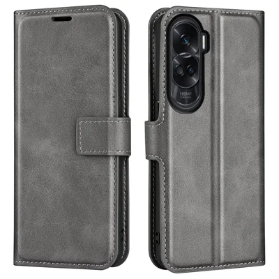 Protective Case for Honor 90 Lite 5G / X50i 5G PU Leather Wallet Stand Calf Texture Phone Cover - Grey