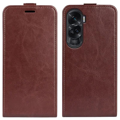For Honor 90 Lite 5G / X50i 5G PU Leather Phone Case Vertical Flip Protective Phone Cover with Card Slot - Brown