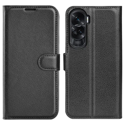 For Honor 90 Lite 5G / X50i 5G Anti-scratch Phone Stand Cover PU Leather Litchi Texture Wallet Case - Black