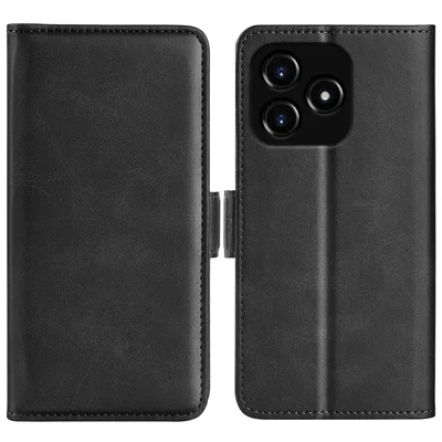 Calf Texture Stand Cover for Realme Narzo N53 4G , Scratch Resistant PU Leather Wallet Phone Case - Black