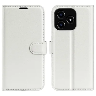 For Realme Narzo N53 4G Litchi Texture Magnetic Clasp Phone Stand Cover PU Leather Wallet Case - White