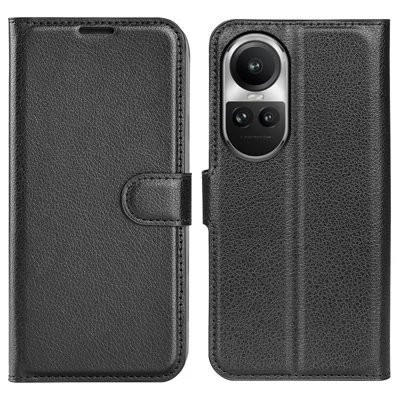 Litchi Texture PU Leather Phone Cover for Oppo Reno10 5G (Global) Wallet Stand Protective Phone Case - Black