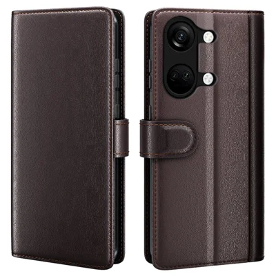 For OnePlus Ace 2V / Nord 3 5G Case Genuine Split Leather Phone Cover with Wallet Stand - Brown