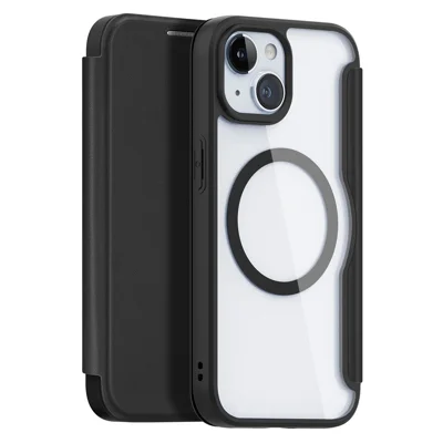 For iPhone 15 Leather Case DUX DUCIS Skin X Pro Series Flip Cover Compatible with MagSafe - Black