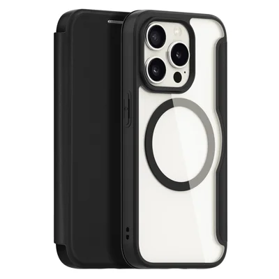 For iPhone 15 Pro Leather Case DUX DUCIS Skin X Pro Series Flip Cover Compatible with MagSafe - Black