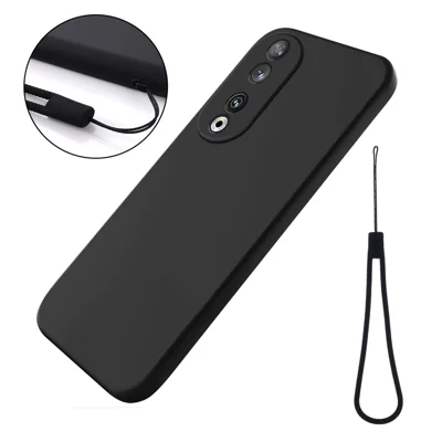 Custodia protettiva per Honor 90, cover per telefono in morbida fodera in silicone liquido con tracolla - Nero