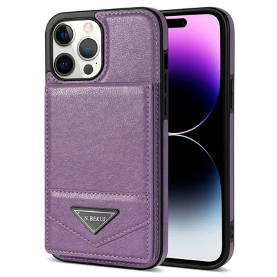 N.BEKUS til iPhone 14 Pro Max PU-læder+TPU stående cover med RFID-blokerende kortlomme - Lilla