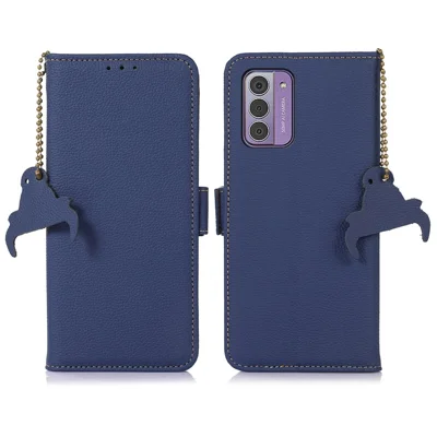 For Nokia G42 RFID Blocking Litchi Texture Phone Case Genuine Cow Leather Stand Wallet Cover - Sapphire