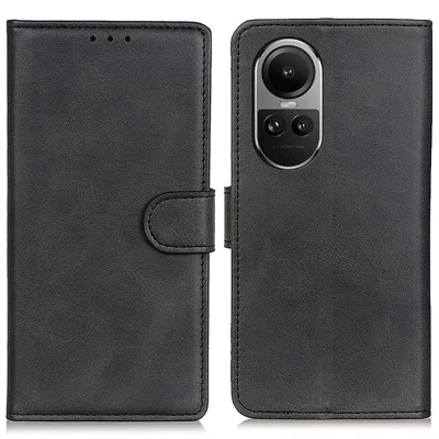 For Oppo Reno10 Pro 5G (Global) / Reno10 5G (Global) PU Leather Wallet Phone Case Cowhide Texture Stand Cover - Black