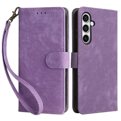 For Samsung Galaxy S23 FE RFID Blocking Wallet Stand PU Leather Case Cell Phone Cover with Strap - Purple